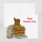 Carte Postale Chiot dans une boîte , Joyeuse Saint-Valentin! (Devant / Derrière)