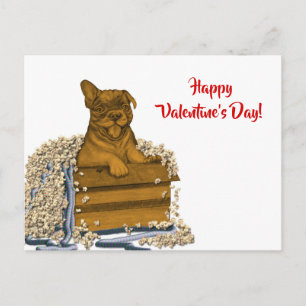 Carte Postale Chiot dans une boîte , Joyeuse Saint-Valentin!