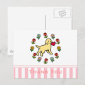 Carte Postale Chiot de laboratoire jaune et fleurs de coeur roug (Devant / Derrière)