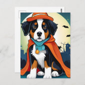 Carte Postale Chiot de montagne bernois Halloween (Devant / Derrière)