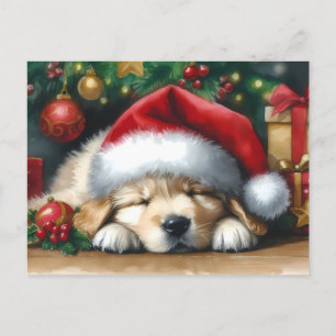Carte Postale Chiot de Noël Golden Retriever