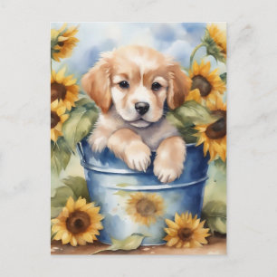 Carte Postale Chiot de tournesol