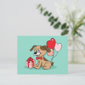 Carte Postale Chiot joyeux avec cadeau (Debout devant)