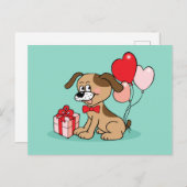 Carte Postale Chiot joyeux avec cadeau (Devant / Derrière)