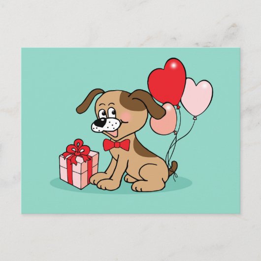 Carte Postale Chiot joyeux avec cadeau (Devant)