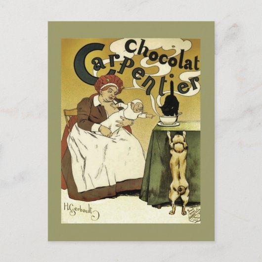 Carte Postale Chiot, Kitty et Chocolat chaud (Devant)