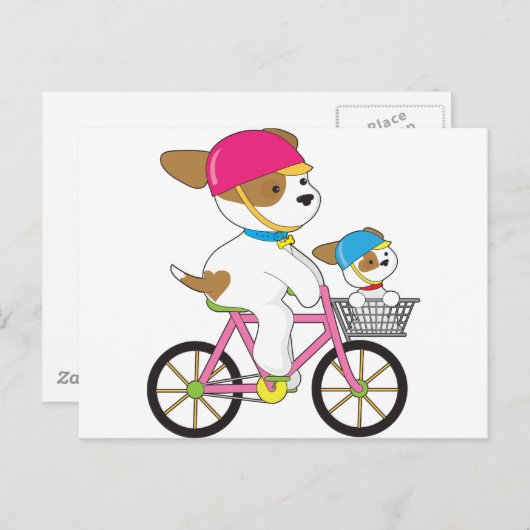 Carte Postale Chiot mignon à vélo (Devant / Derrière)