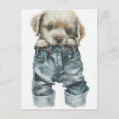 Carte Postale Chiot mignon en Jeans Art (Devant)