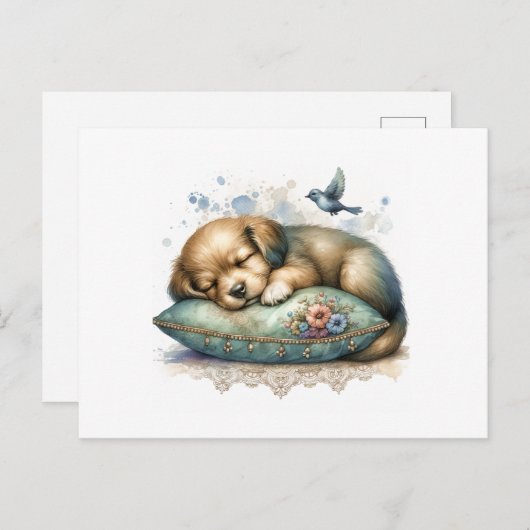 Carte Postale Chiot mignon et reposant (Devant / Derrière)