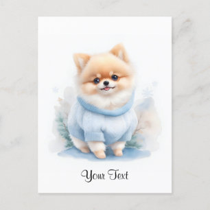 Carte Postale Chiot Pomeranian Aquarelle Mignon Personnalisé