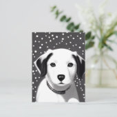 Carte Postale Chiot rétro noir et blanc mignon (Debout devant)