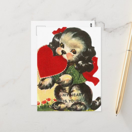 Carte Postale chiot rétro vintage Valentine (Devant/Arrière en situation)