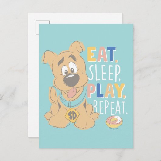Carte Postale Chiot Scooby-Doo "Mange, Dors, Joue, Répète" (Devant / Derrière)