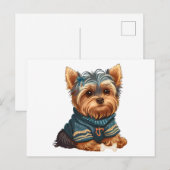Carte Postale Chiot Yorkshire Terrier aquarelle adorable (Devant / Derrière)