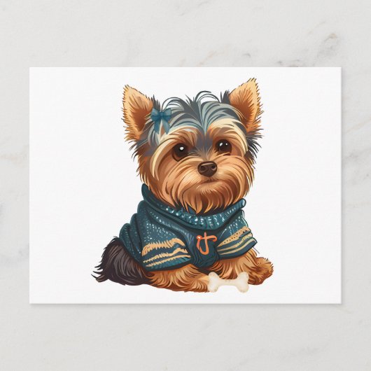 Carte Postale Chiot Yorkshire Terrier aquarelle adorable (Devant)