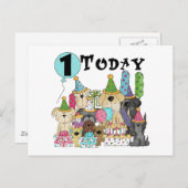 Carte Postale Chiots 1er Anniversaire Tshirts et cadeaux Bash (Devant / Derrière)