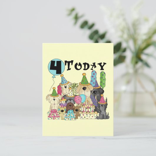 Carte Postale Chiots 4e anniversaire Bash Tshirts et cadeaux (Debout devant)