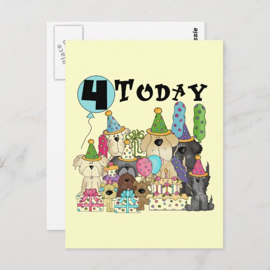Carte Postale Chiots 4e anniversaire Bash Tshirts et cadeaux (Devant / Derrière)