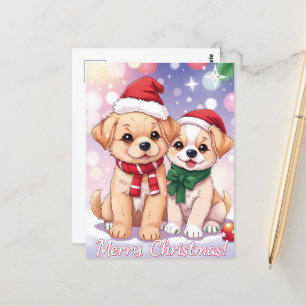 Carte Postale Chiots de fête avec Noël de fête