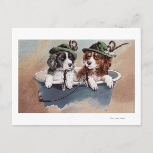 Carte Postale Chiots en Casquette avec tuyaux (Devant)