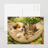 Carte Postale Chiots et chatons, (Devant / Derrière)
