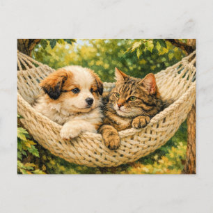 Carte Postale Chiots et chatons,