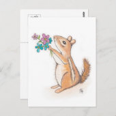 Carte Postale Chipmunk avec bouquet de fleurs (Devant / Derrière)