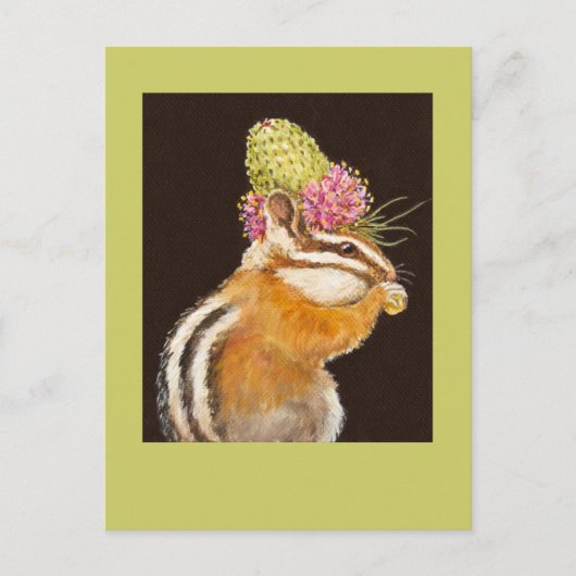 Carte Postale chipmunk avec casquette de trèfle de prairie sur c (Devant)