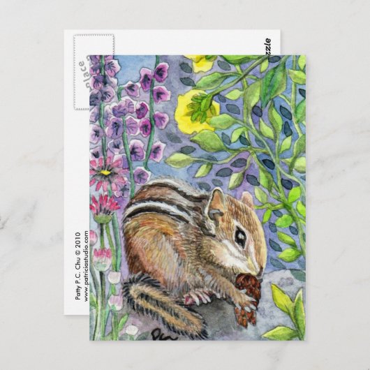 Carte Postale Chipmunk dans le jardin (Devant / Derrière)