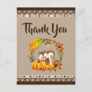 Carte Postale Chipmunk et Citrouille tombent Merci rustique