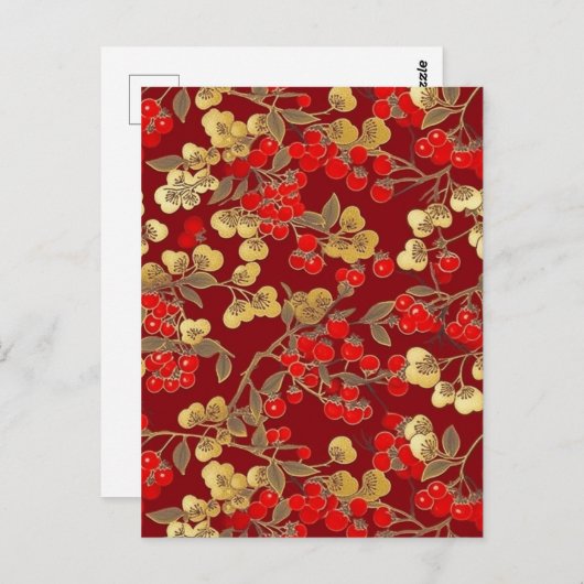 Carte Postale Chiyogami des baies rouges (Devant / Derrière)
