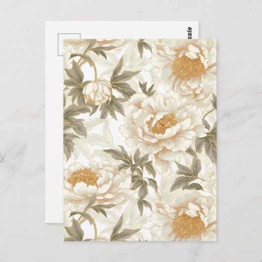 Carte Postale Chiyogami Peony Blanc (Devant / Derrière)