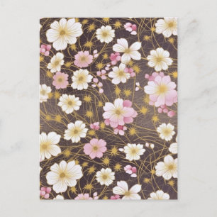 Carte Postale Chiyogami rose et blanc Cosmos