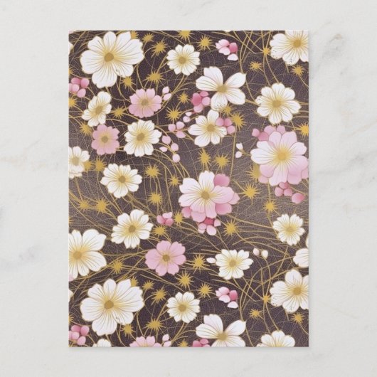 Carte Postale Chiyogami rose et blanc Cosmos (Devant)