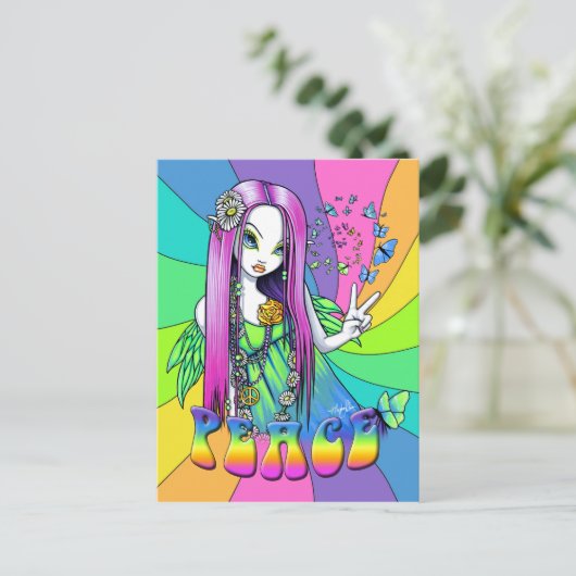 Carte postale "Chloe" Rainbow Peace Hippie (Debout devant)