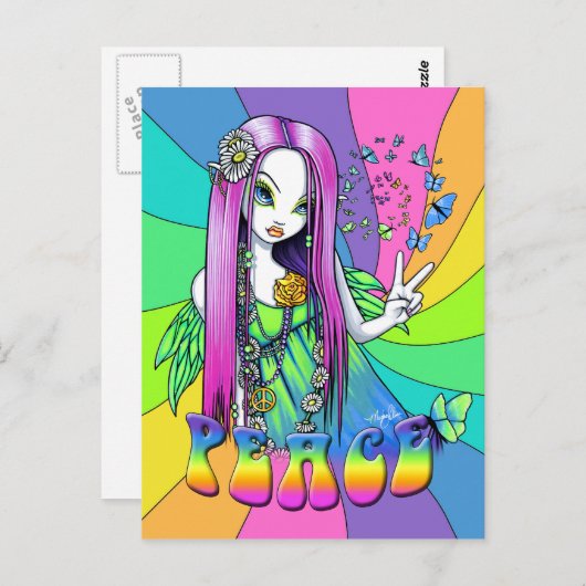 Carte postale "Chloe" Rainbow Peace Hippie (Devant / Derrière)