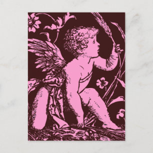 Carte Postale Chocolat cupide avec tige de blé imprimé vintage