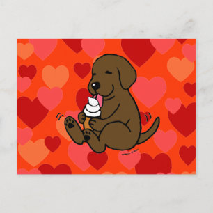 Carte Postale Chocolat Lab Lick Glace Cream avec Coeurs