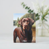 Carte Postale Chocolat Labrador et lac (Debout devant)