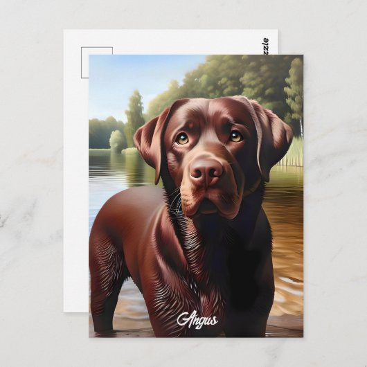 Carte Postale Chocolat Labrador et lac (Devant / Derrière)