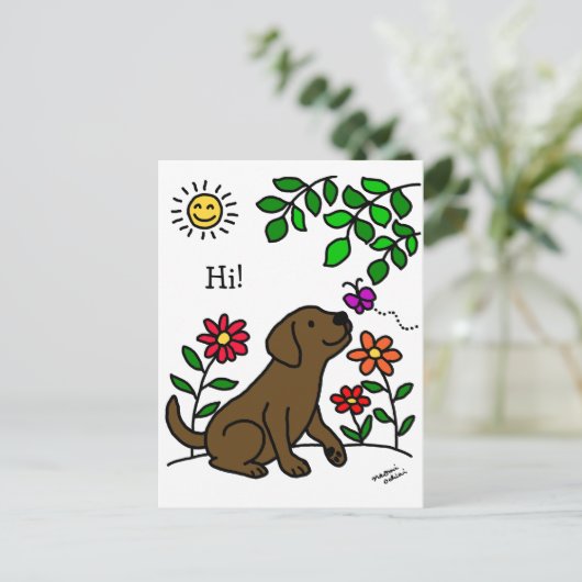 Carte Postale Chocolat Labrador et vert (Debout devant)