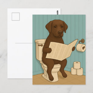 Carte Postale Chocolat Labrador Lecture journal sur Toilet