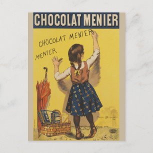 Carte Postale Chocolat Menier Petite fille Mur écriture