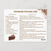 Carte Postale Chocolate Cake Recipe (Dos)