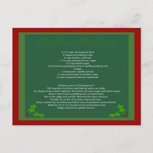 Carte Postale Chocolate Chip Cookie Recipe Postcard (Devant)