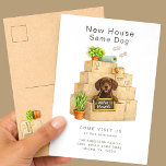 Carte Postale Chocolate Lab New House Moving Announcement<br><div class="desc">Share your exciting news with this adorable Chocolate Labrador Retriever moving announcement card featuring a happy chocolate lab puppy sitting in a stack of moving boxes holding a “We’ve Moved” sign. The warm watercolor illustration and cozy moving details make this design perfect for dog lovers announcing their new home. Personalize...</div>