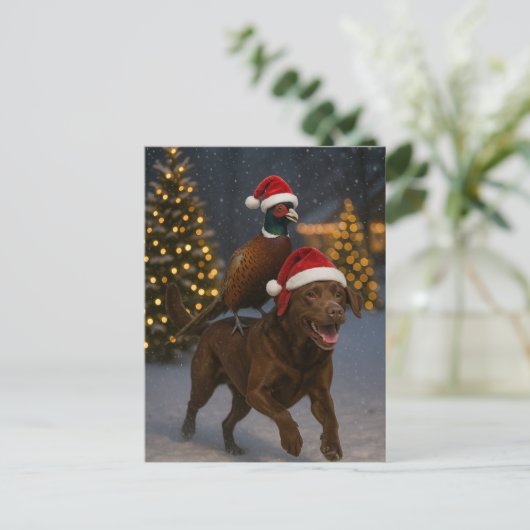 Carte Postale Chocolate Labrador & Partridge Christmas postcard (Debout devant)