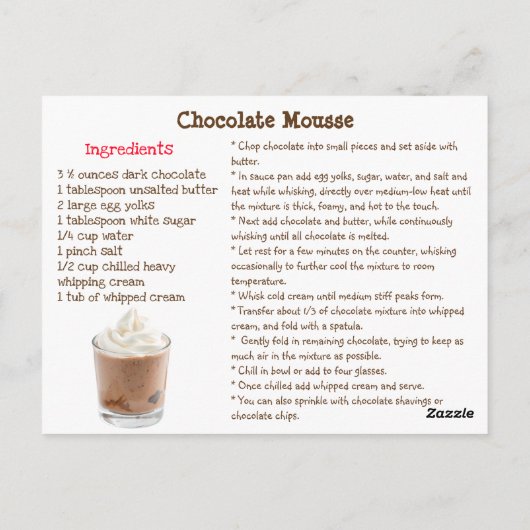 Carte Postale Chocolate Mousse Recipe Card (Dos)