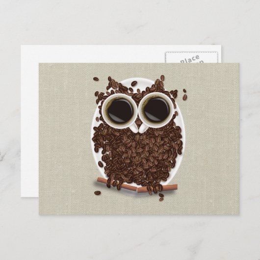 Carte Postale Chouette à café (Devant / Derrière)