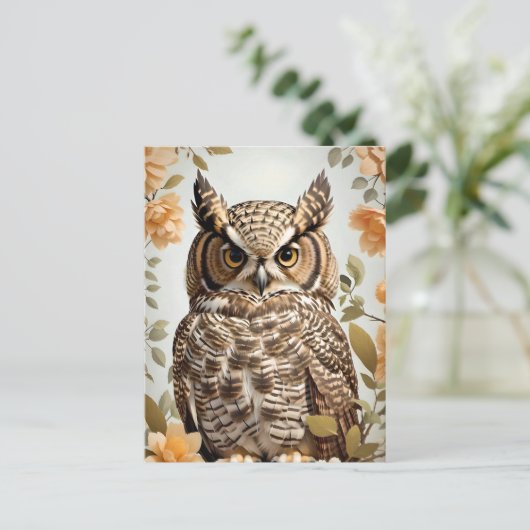 Carte Postale Chouette à cornes perchée (Debout devant)